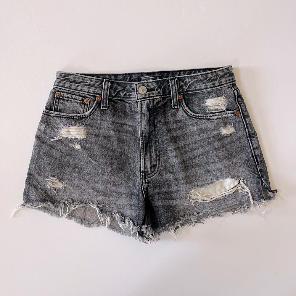 Abercrombie & fitch Annie high rise charcoal black denim distressed shorts - Picture 2 of 4